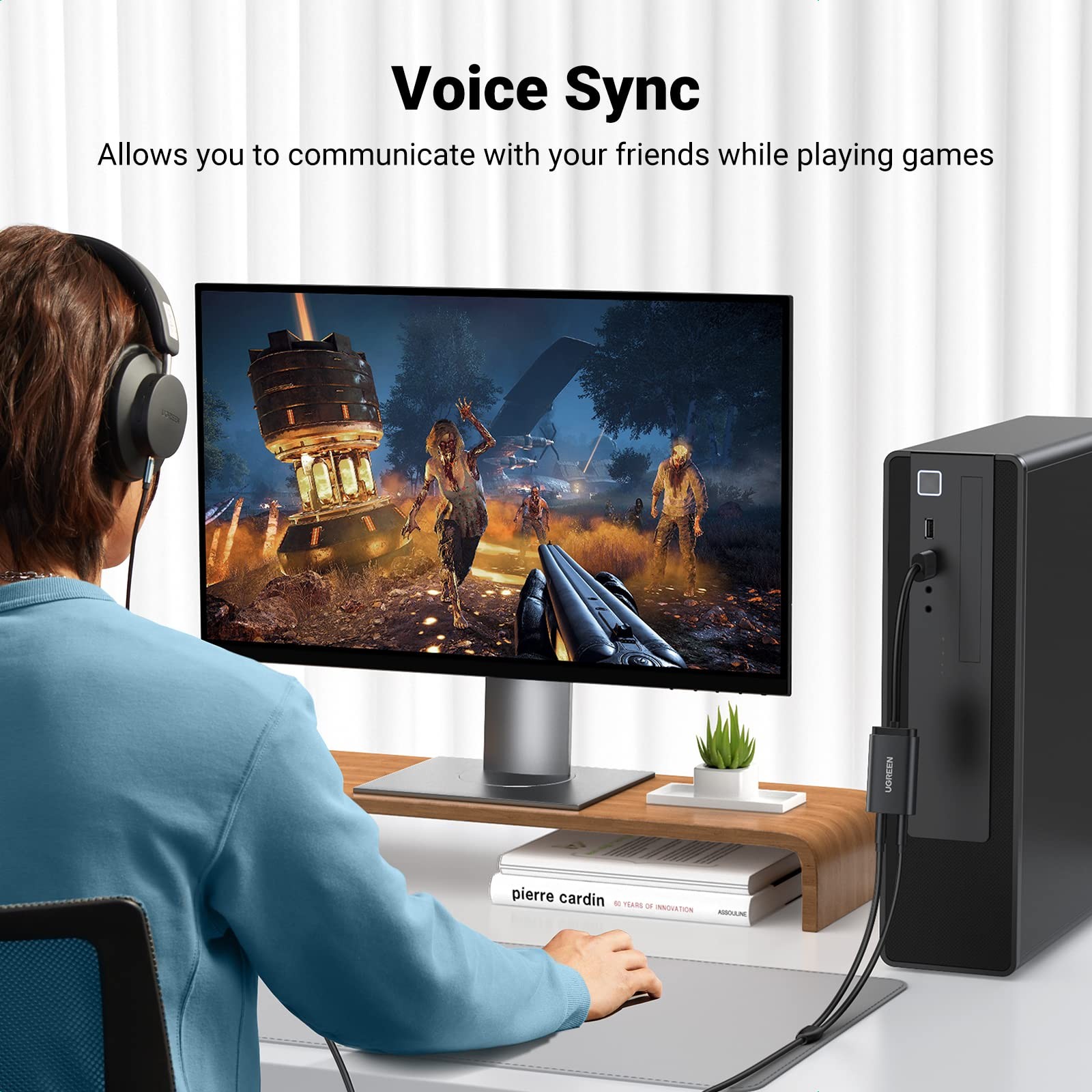 USB to Audio Jack Sound Card Adapter with Dual TRS 3-Pole 3.5Mm Headphone and Mi