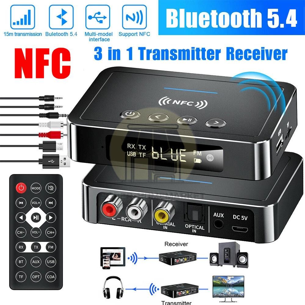 NFC Bluetooth Transmitter Receiver 3.5mm AUX To 2 RCA Wireless Audio Adapter USA