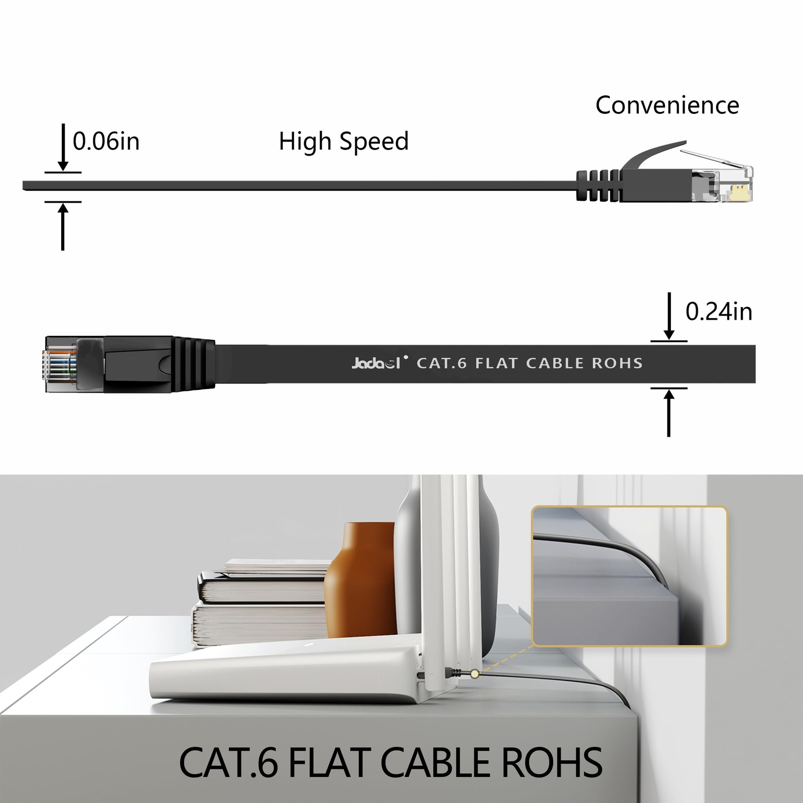 10 PCS 3 FT Black Cat 6 Flat Ethernet Cable Snagless RJ45 Network LAN Cord