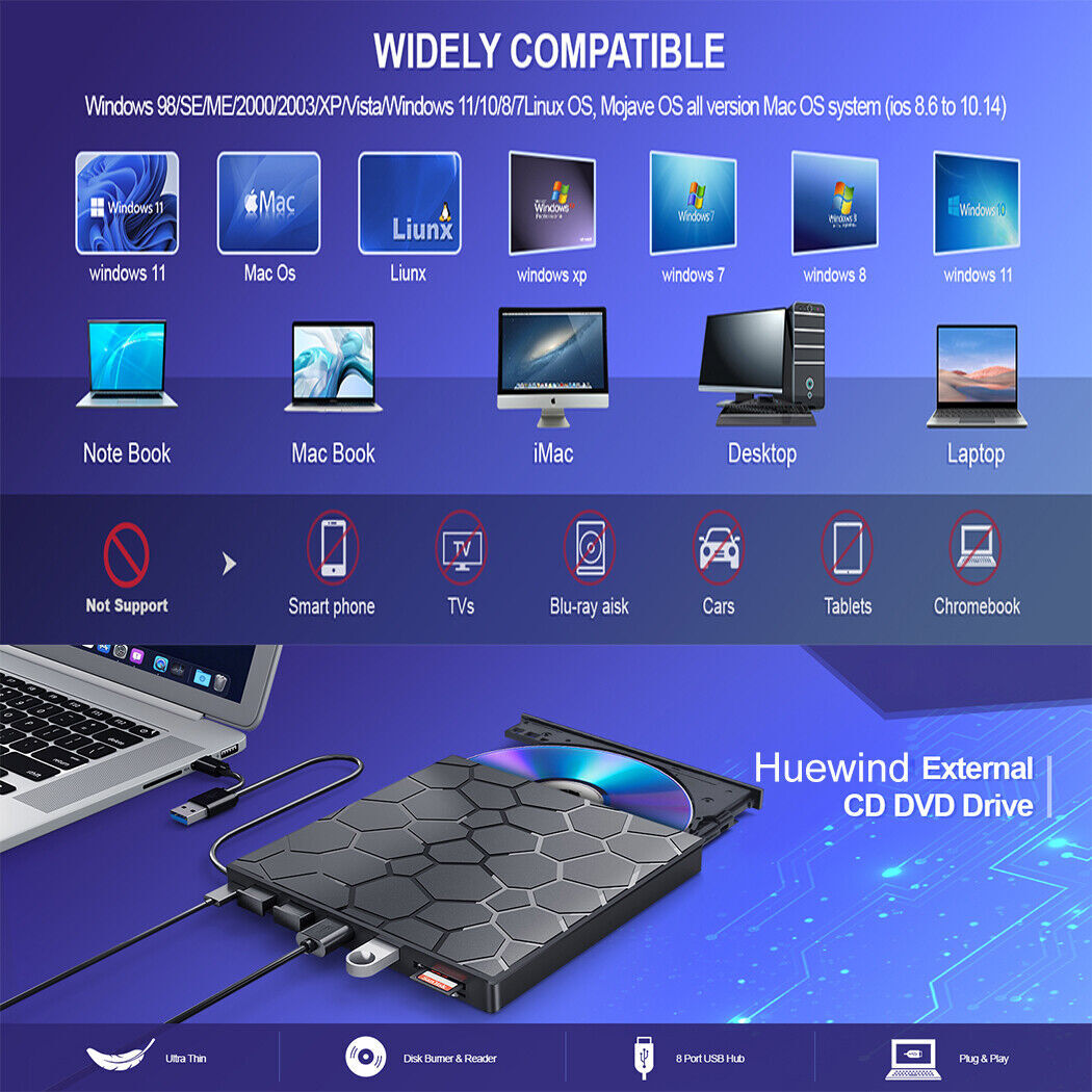 👍Slim External CD DVD Drive USB 3.0 Disc Player Burner Writer For Laptop PC Mac