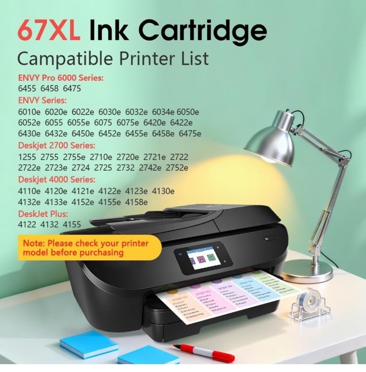 67XL High Yield Ink Cartridge Black/Color Combo replacement for HP
