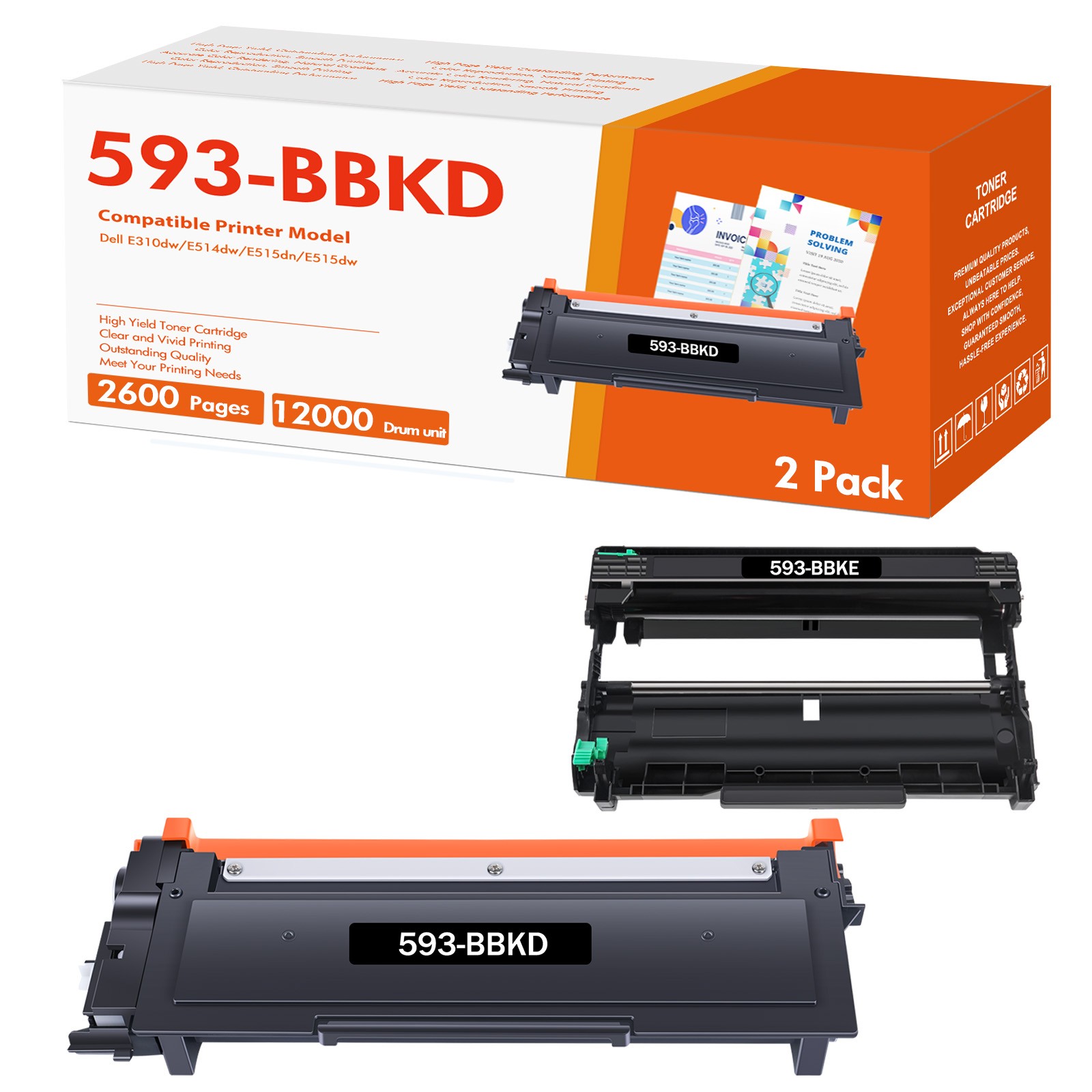 Black Toner Cartridge and Drum Unit SET For Dell E310dw E514dw E515dn E515dw