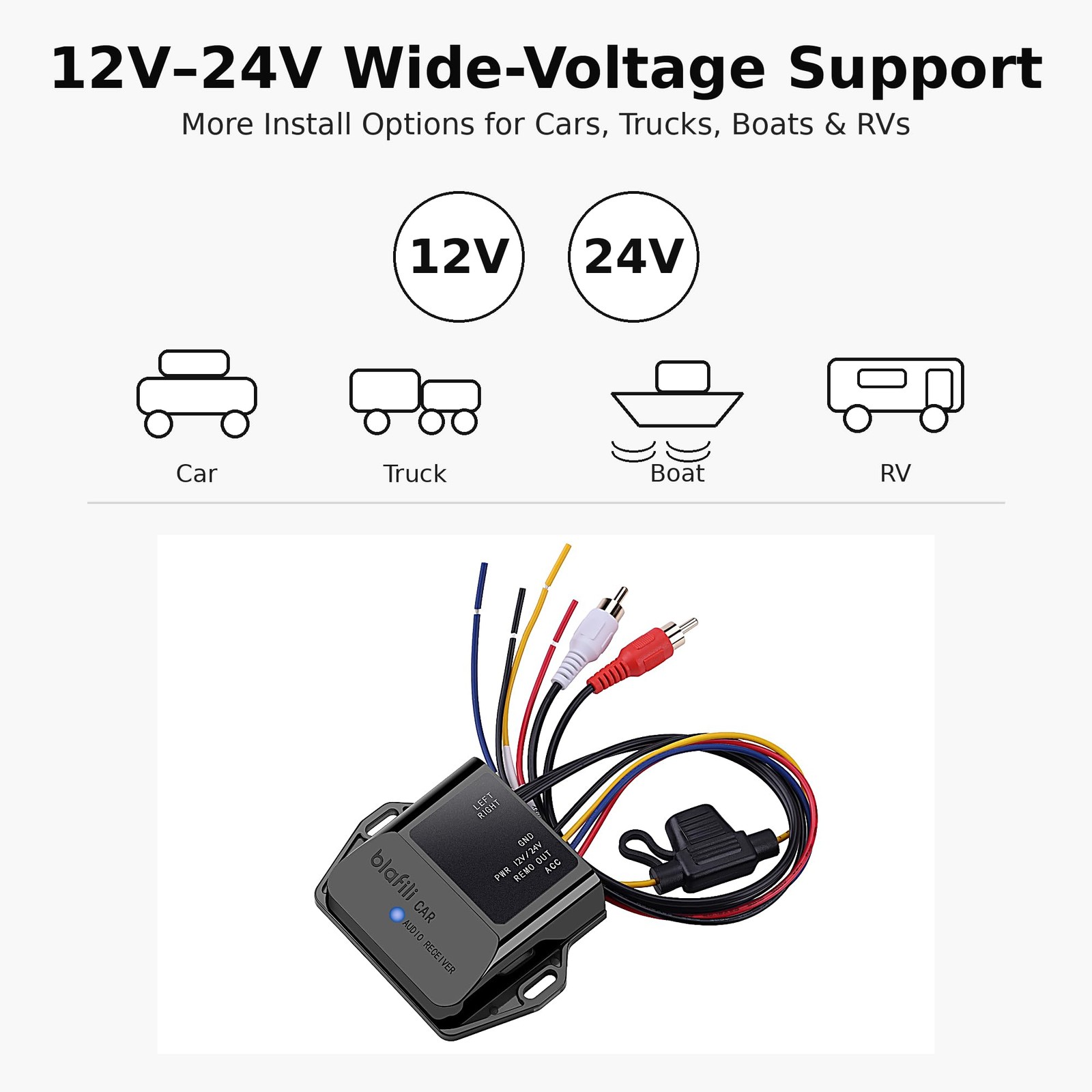 CAR Bluetooth Receiver with RCA Output for Car, Truck & Marine