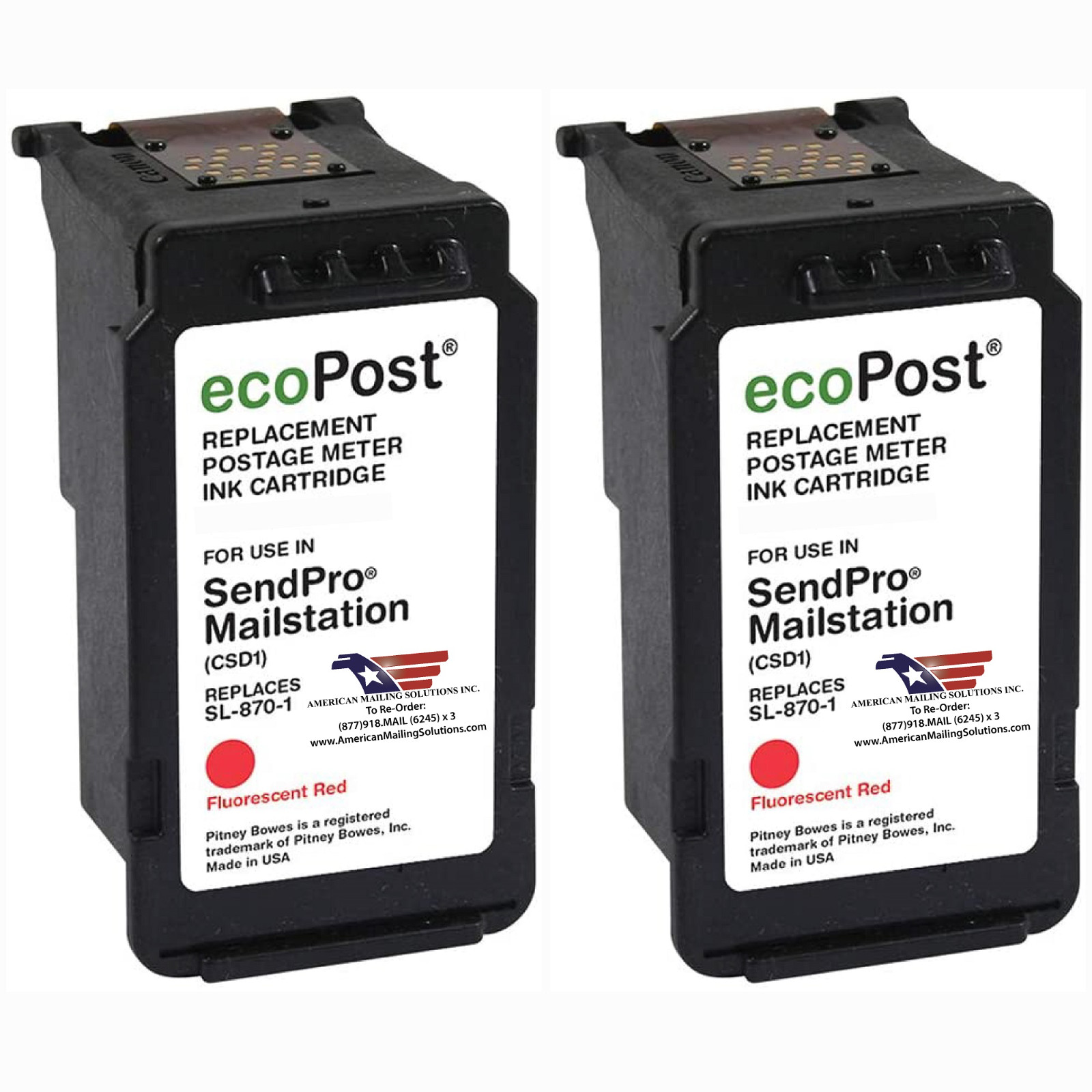 2-Pack | Pitney Bowes SL-870-1 Red Ink Cartridge for SendPro Mailstation
