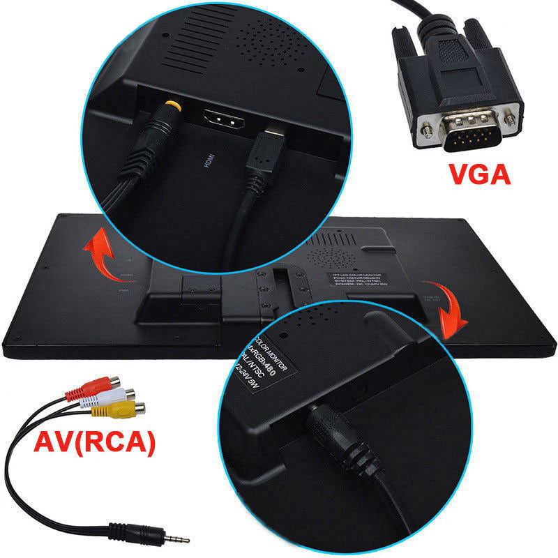 Portable Monitor 10 inch LCD Display Screen with AV VGA HDMI Input for DSLR PC