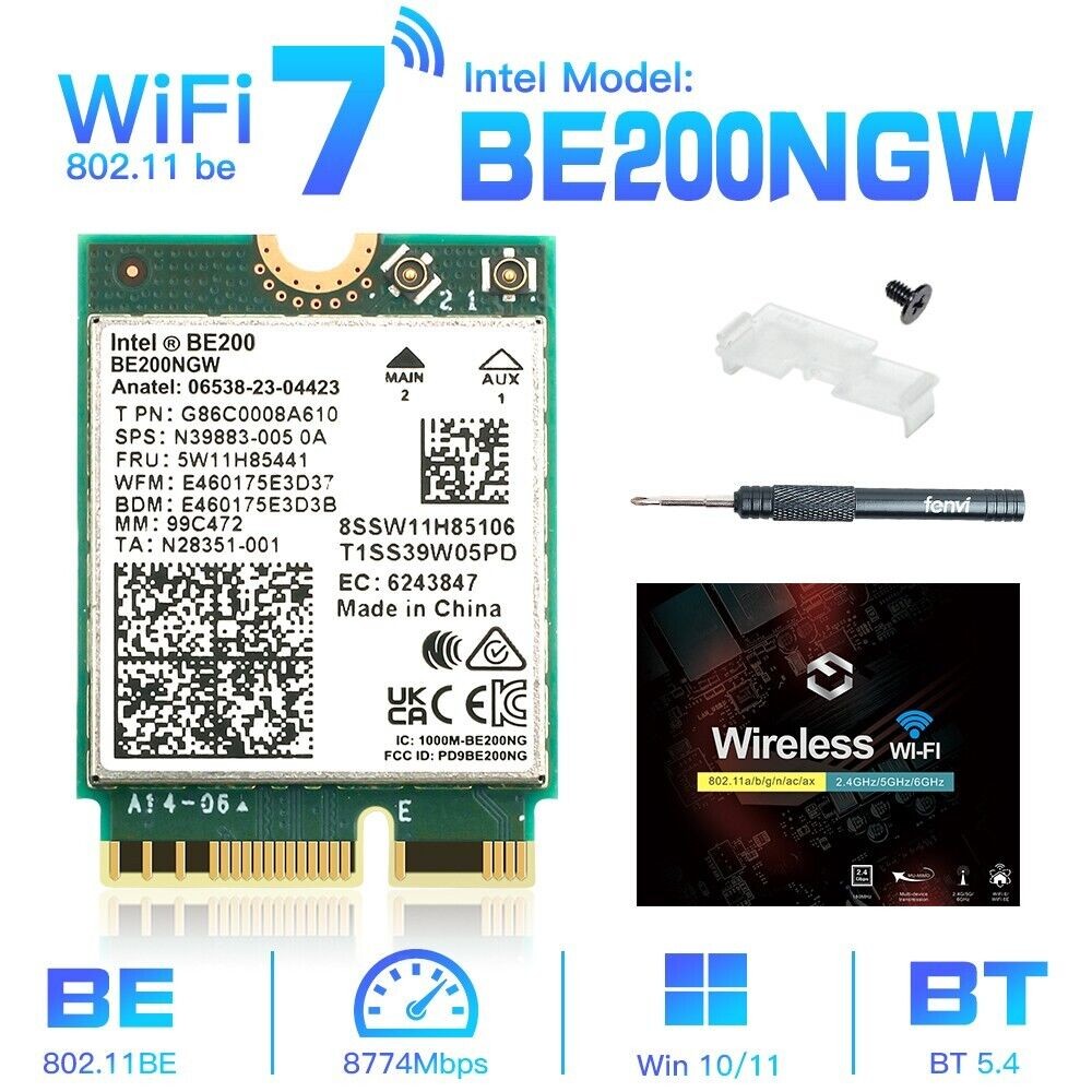 WiFi 7 M.2 Card Intel BE200 NGFF 2230 – Tri-Band 5.8Gbps Bluetooth 5.4 Wireless
