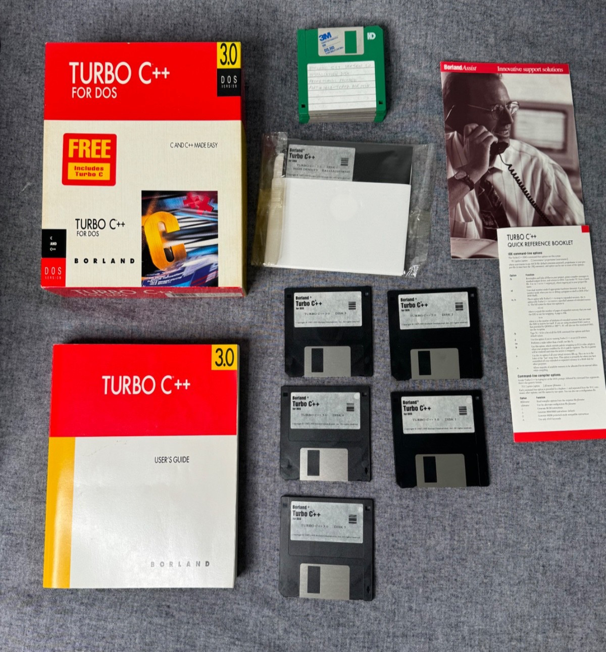 Borland Turbo C++ 3.0 DOS Complete Box Manuals Original Disks + Backup Disk Set