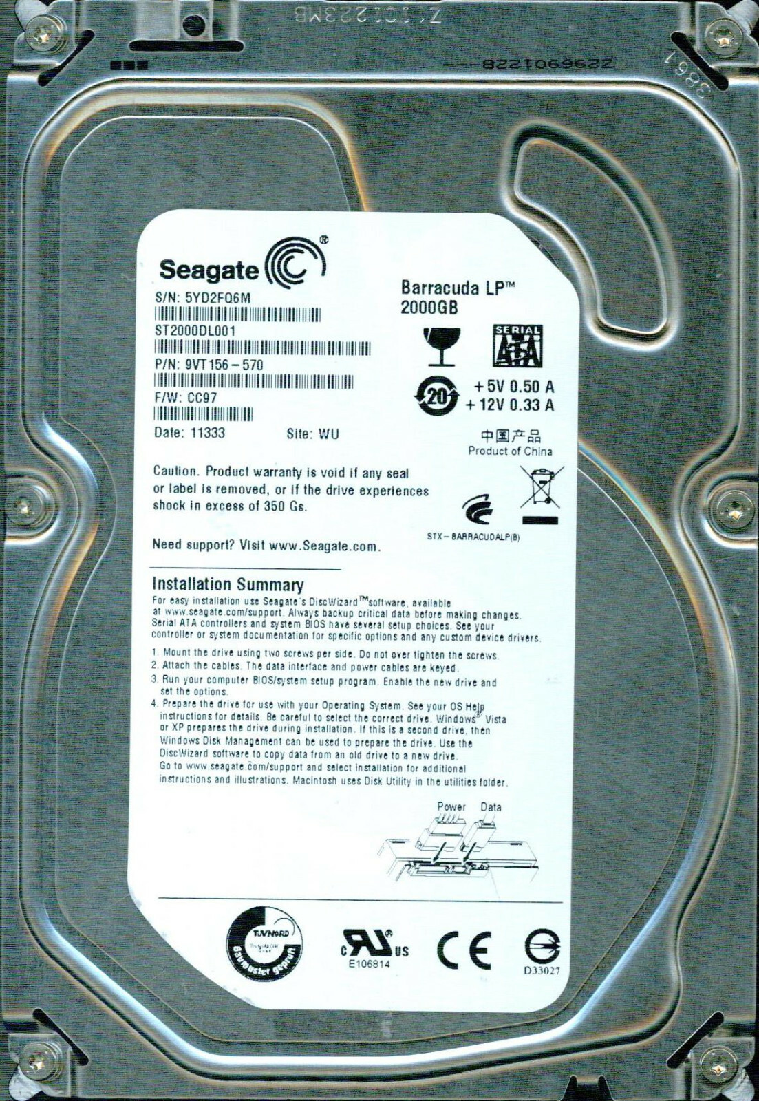 ST2000DL001, 9VT156-570, CC97, WU, 5YD2 SEAGATE 2TB 11333