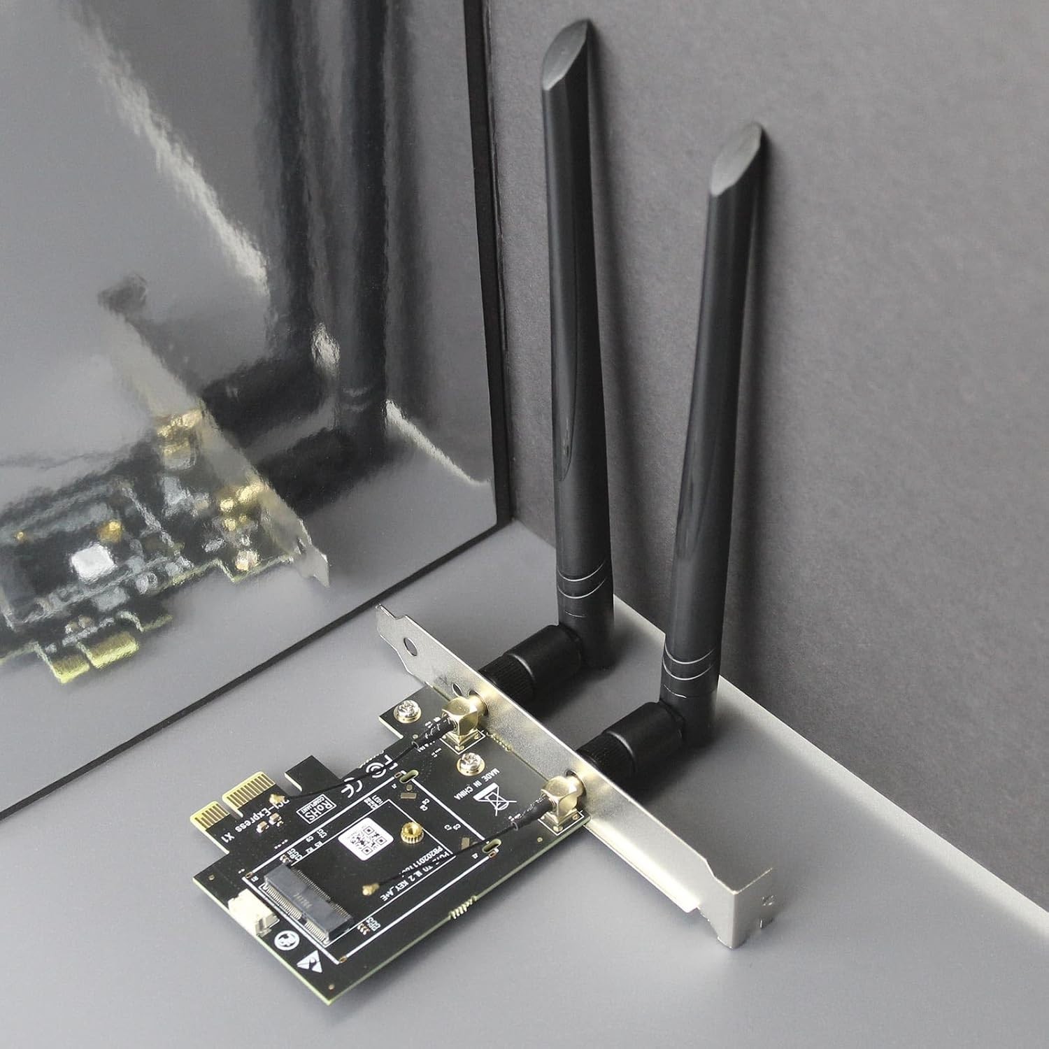 Wireless M.2 E Key to PCIe Adapter Card WiFi 7 6E 6 Bluetooth Antennas