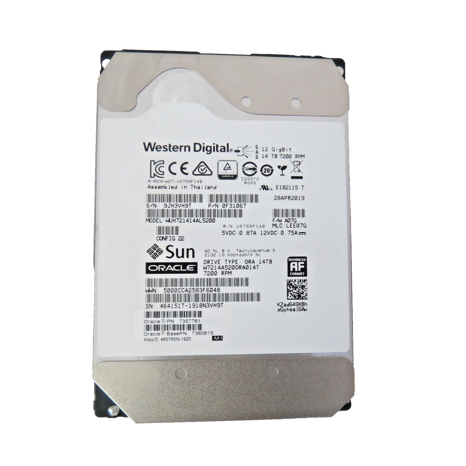 Sun ORACLE 7360615 14.0TB (14TB) 3.5″ 7200 RPM 12Gb/Sec SAS HDD WUH721414AL5200
