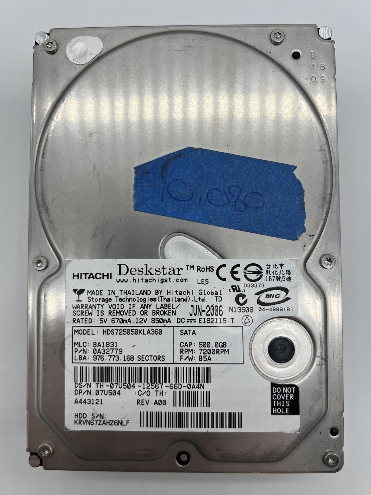 Hitachi Deskstar HDS725050KLA360 500GB 3.5″ SATA HDD 7200RPM Tested Drive