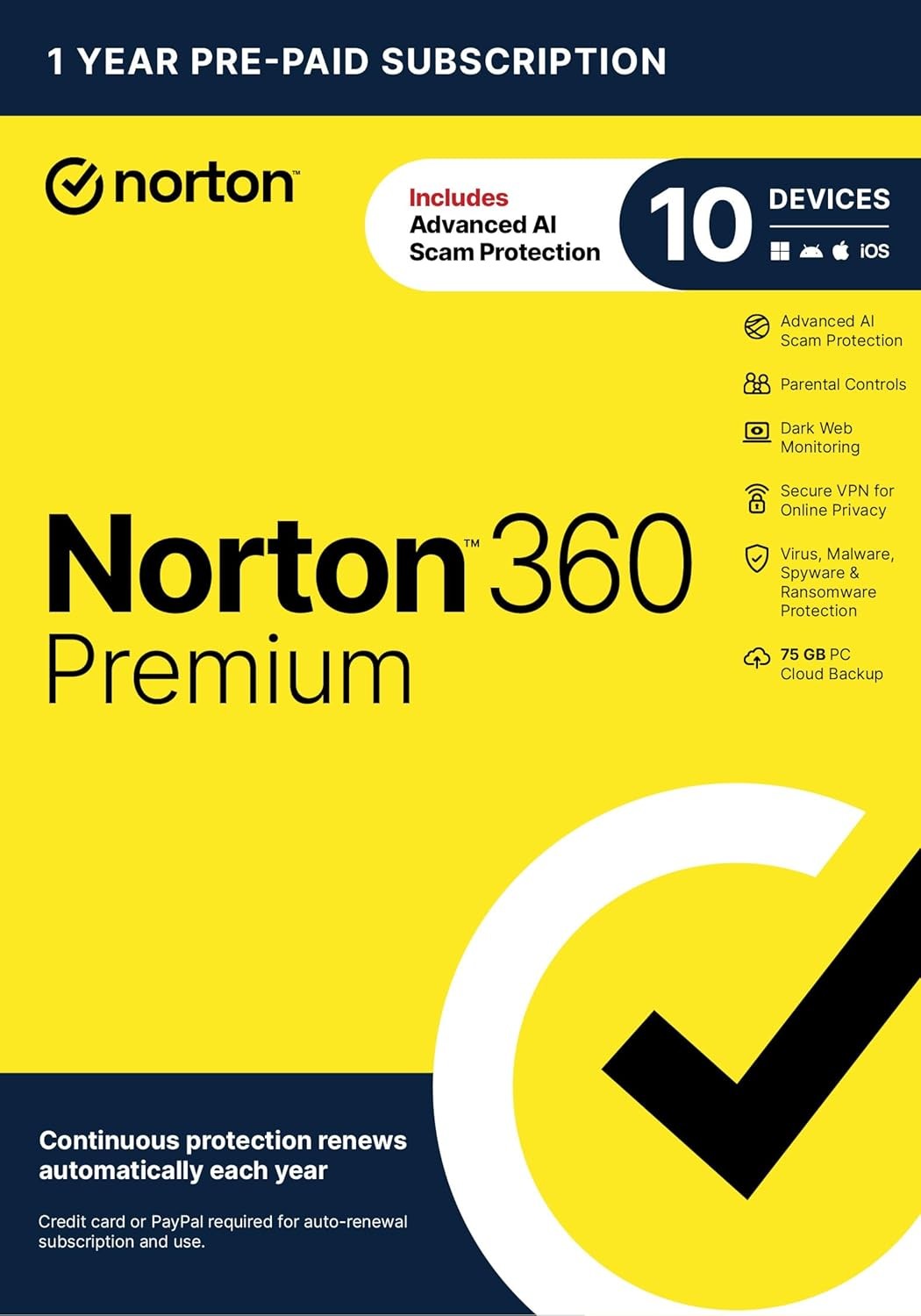 Norton 360 Premium 10 Devices Antivirus software with Auto Renewal – [Key card]