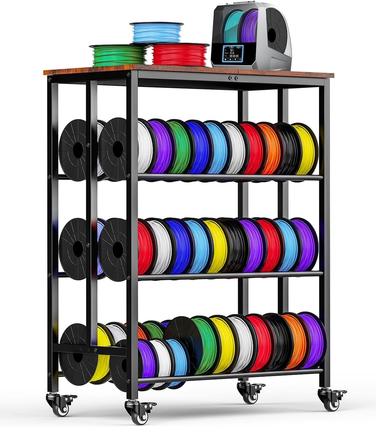 3D Printer Filament Cart, 2 Rows Filament Storage Rack Shelf for PLA/TPU/ASA/Nyl