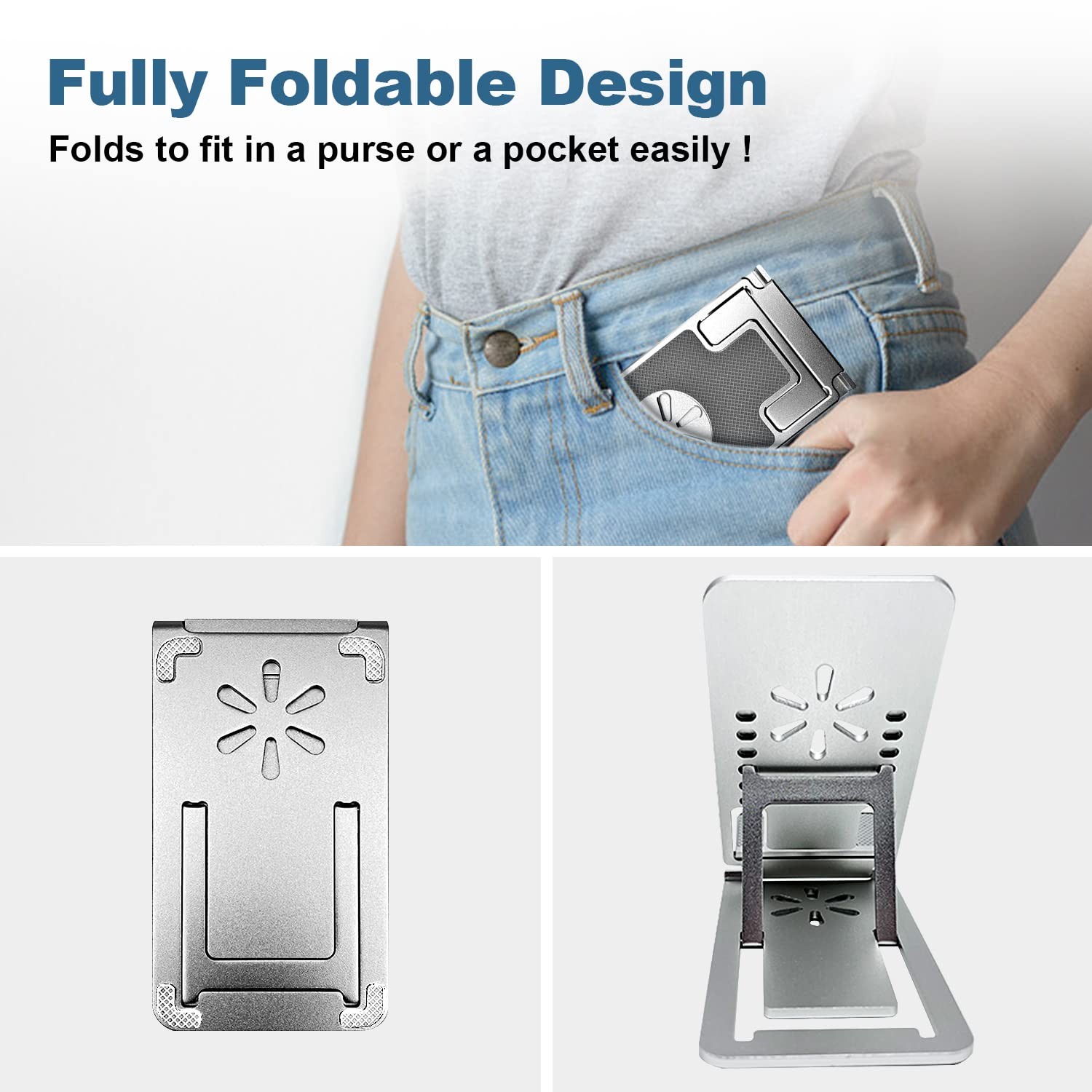 Metal Cell Phone Stand Portable Adjustable Desktop Holder for iPhone iPad Silver