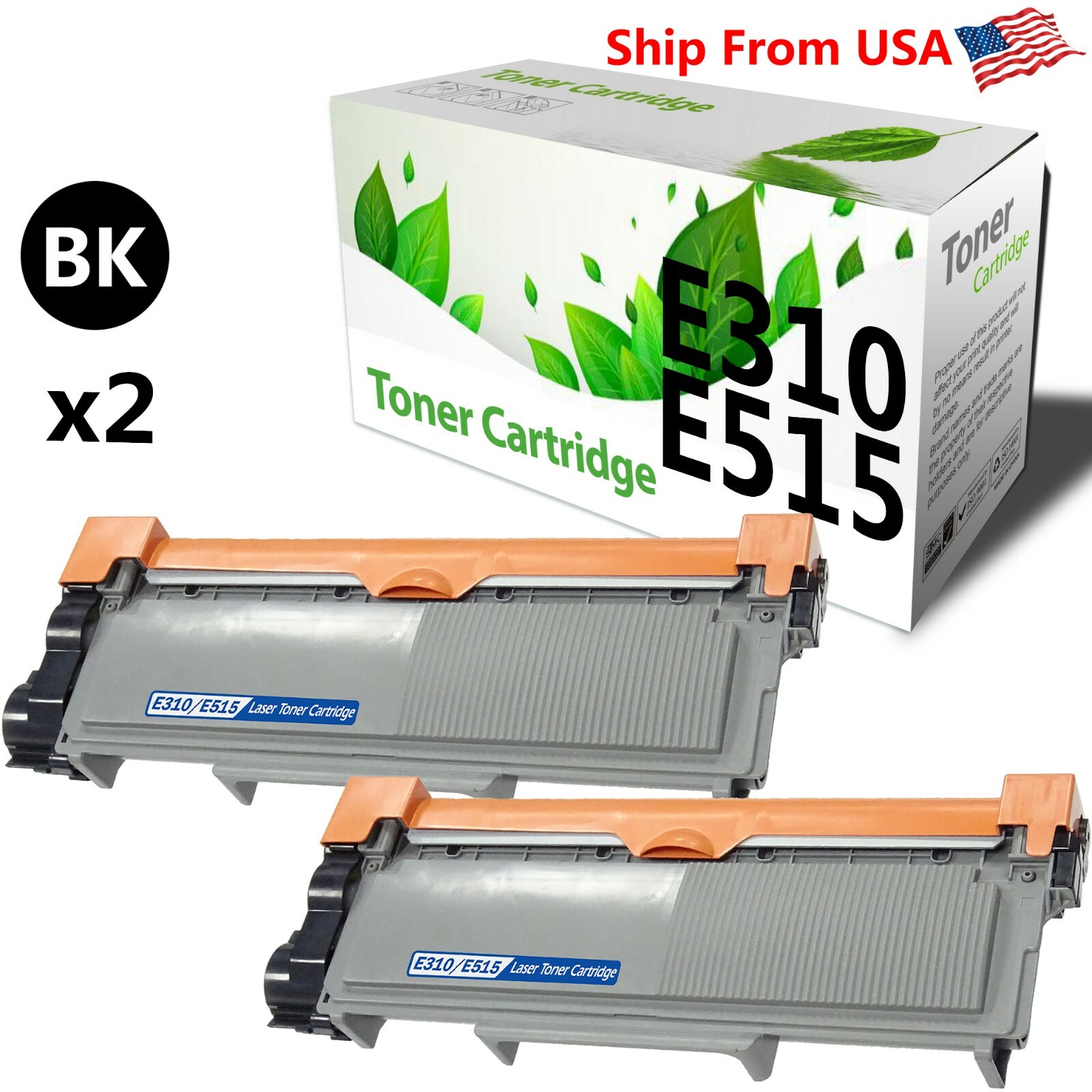 2 Pack E310 E515 593-BBKD Toner Cartridge for Dell E310 E310dw E514 E514dw