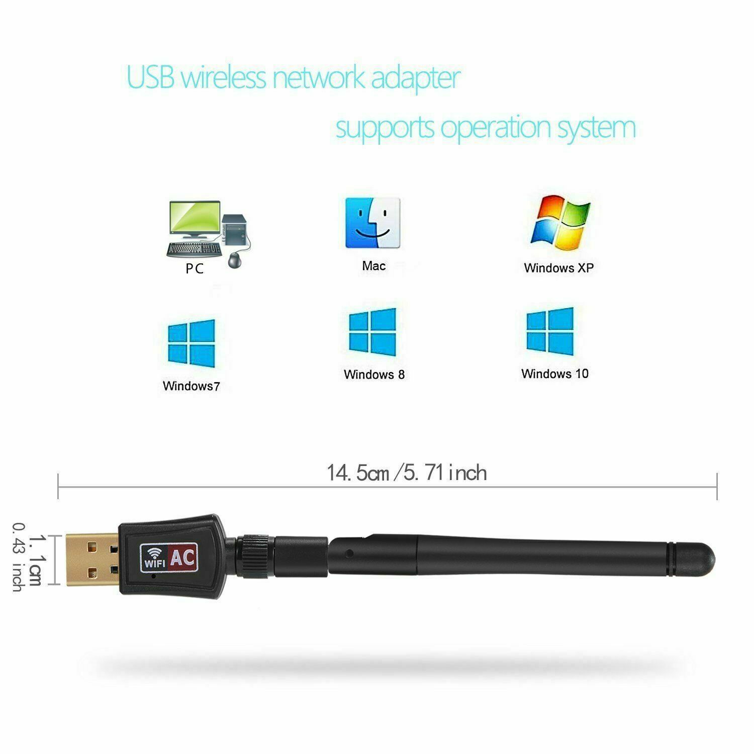 AC600 Mbps Dual Band 2.4/5Ghz Wireless Internet USB WiFi Network Antenna Adapter