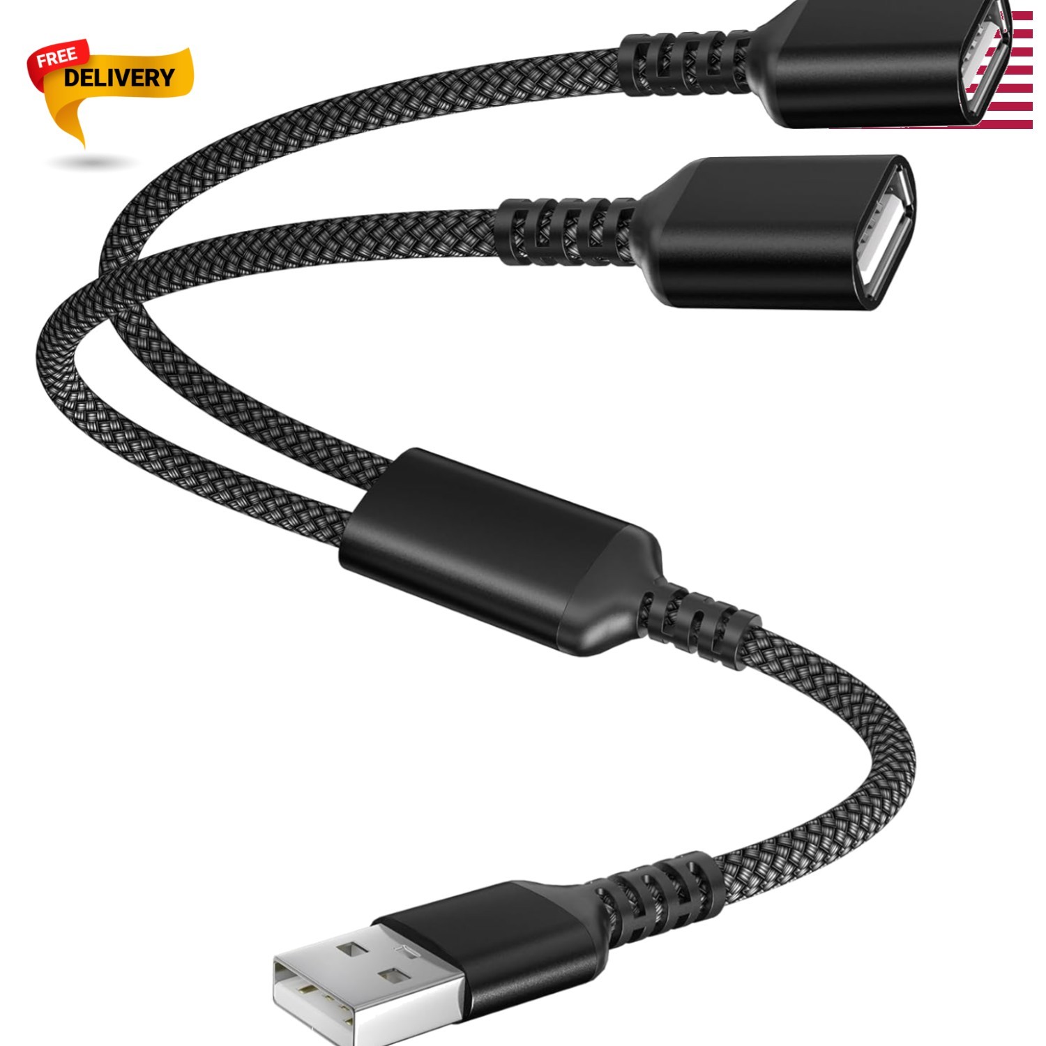 Compact 1FT USB Splitter Y Cable – Dual Ports for Laptop & Gaming Consoles