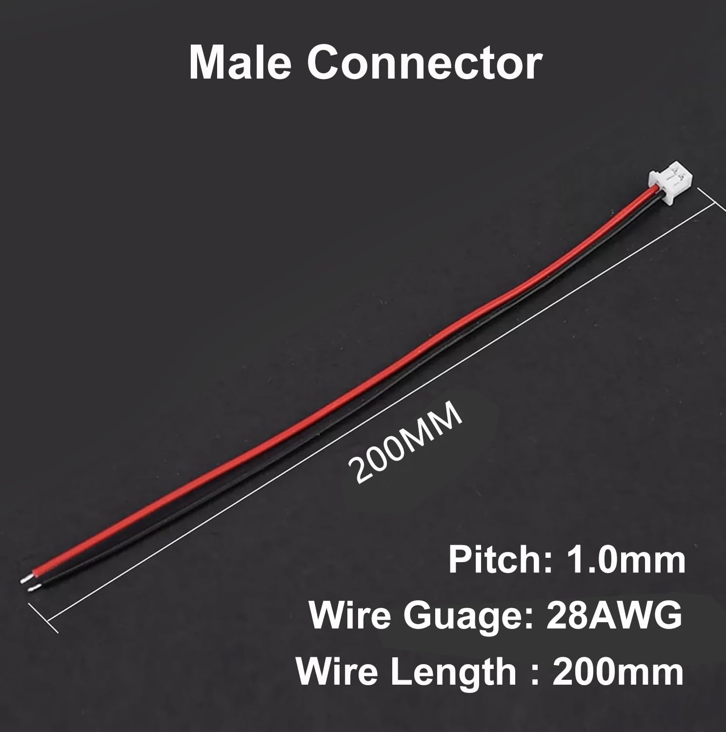 20 Pcs Red JST SH1.0mm 2 Pin Male Plug Micro Wire Connectors
