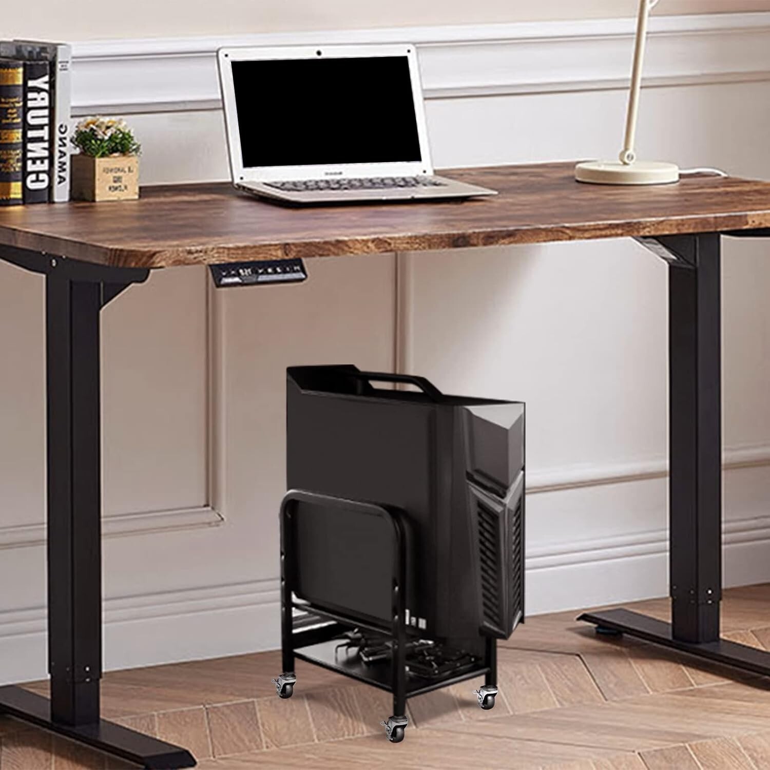 360Tronix PC Tower Stand, Black Square Tubes with Metal Casters for Home Office