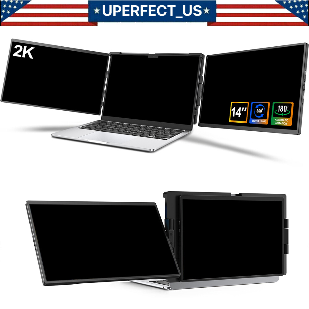 14 Inch 2K Tri-Screen Laptop Monitor Extender Triple Display Kompatibel mit Mac
