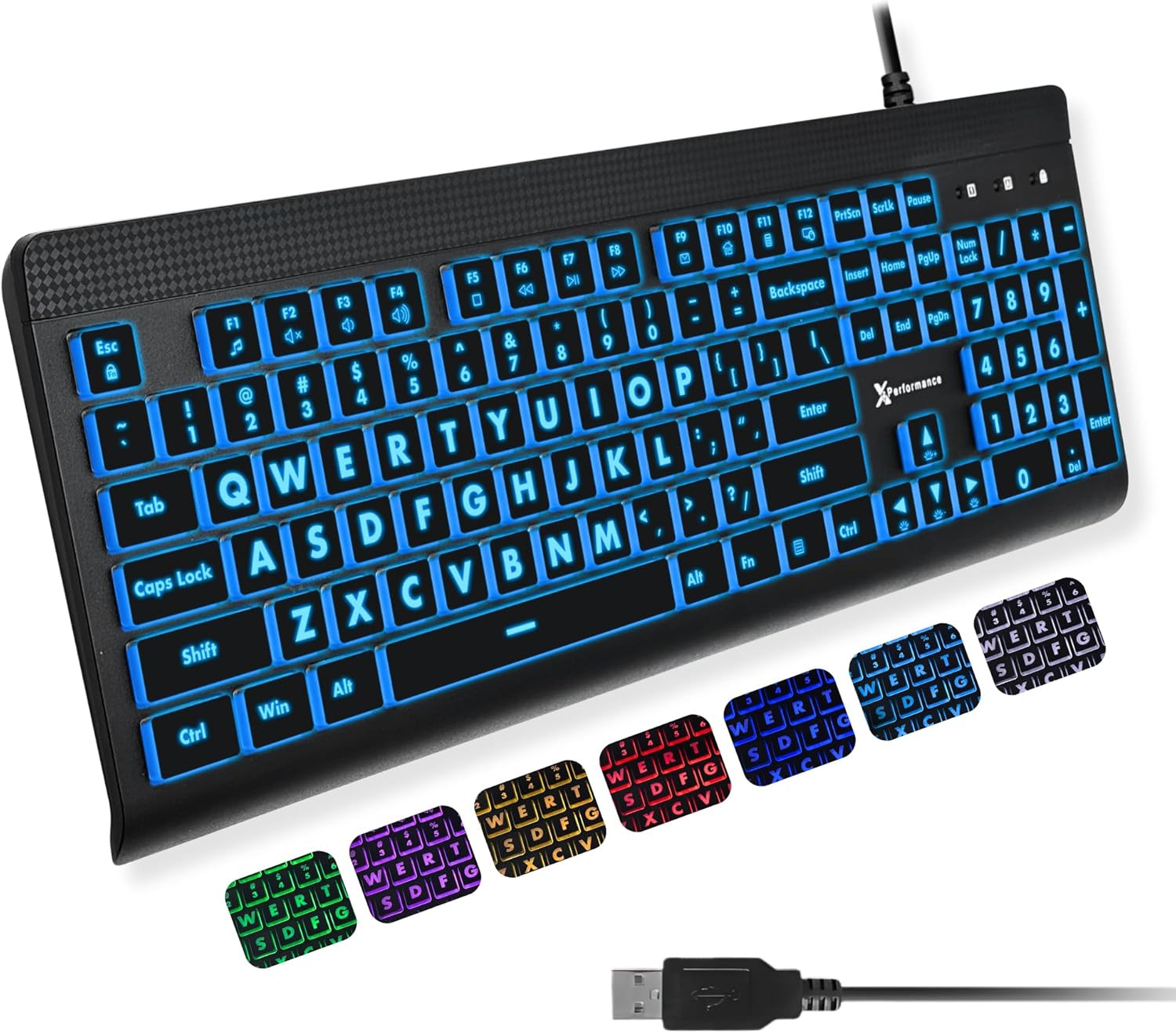 Large Print Backlit Keyboard USB Wired Big Letters LED PC Laptop