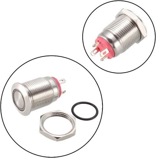 12mm Momentary Metal Push Button Switch Red LED Light, 1NO, 3-6V Color: Red