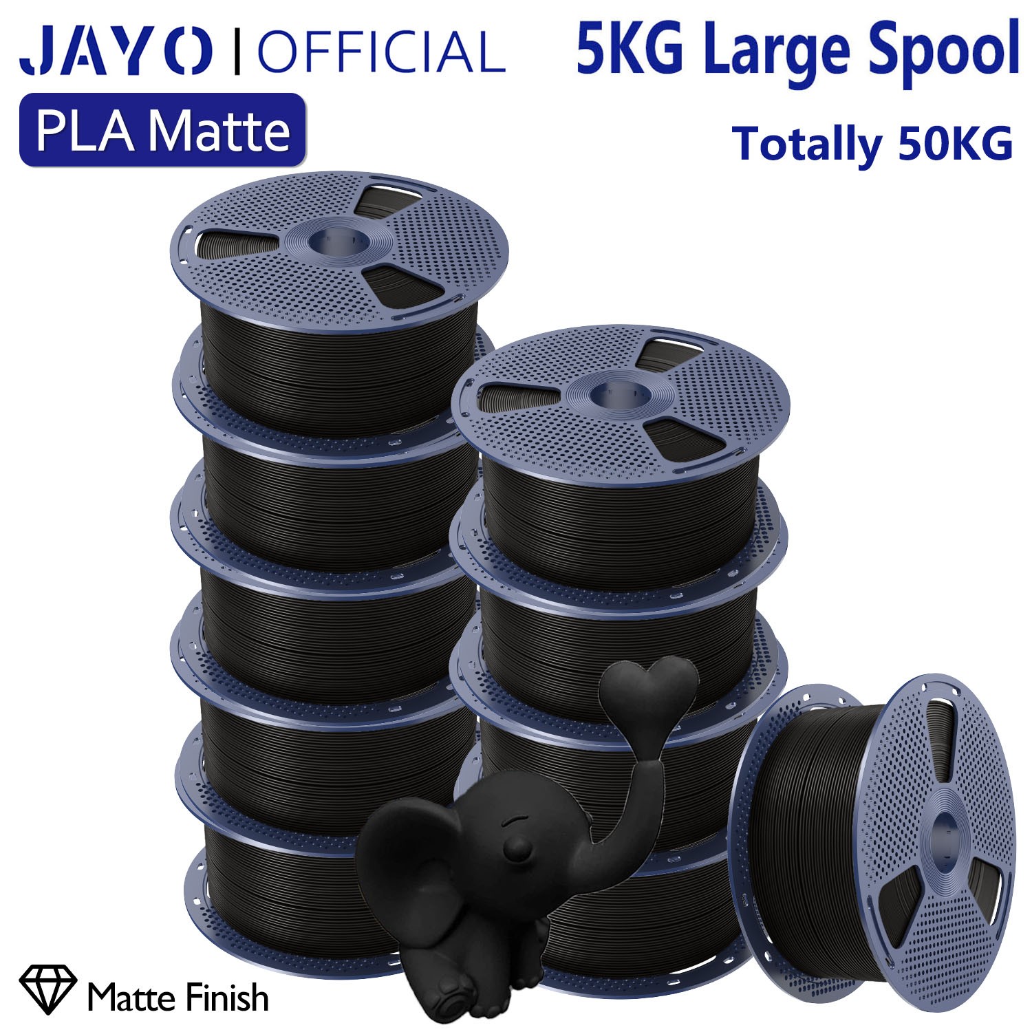 JAYO 50KG PLA Matte Large Spool(11lbs) 3D Printer Filament 1.75mm Matte Black