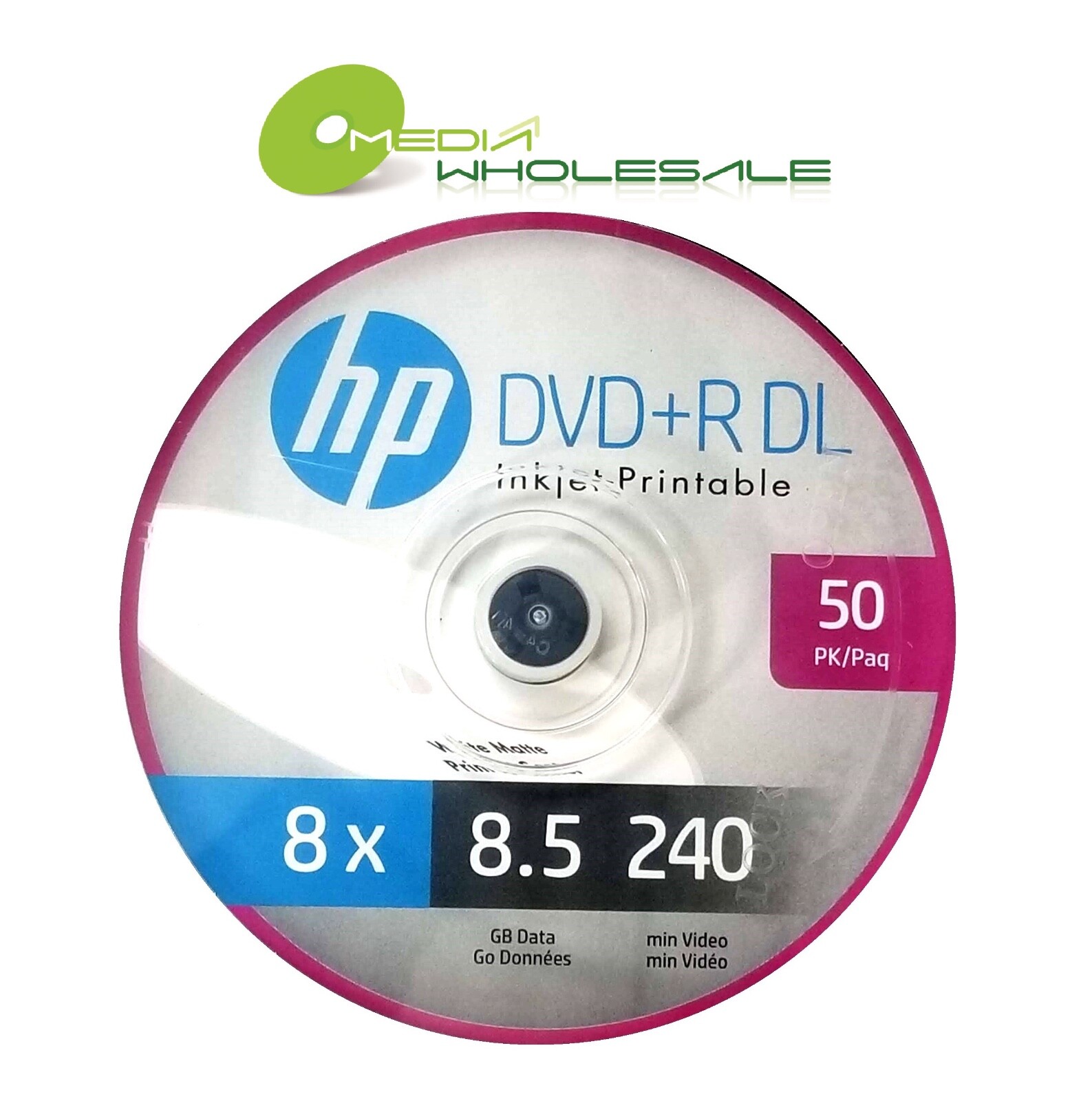 50 HP 8X Blank DVD+R DL Dual Double Layer 8.5GB White Inkjet Hub Printable Disc