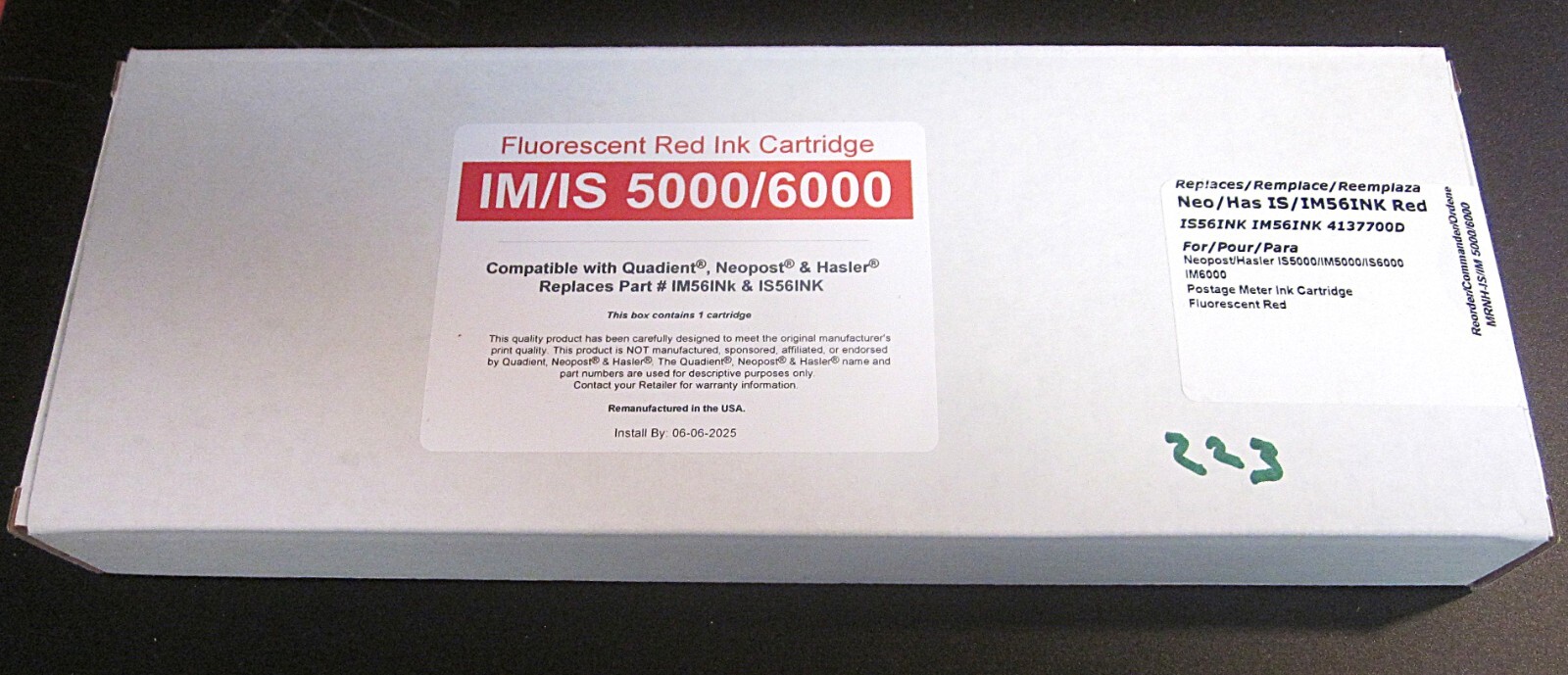 Fluorescent Red Ink Cartridge . IM/IS 5000/6000 replaces IM56INK @ IS56INK -NEW