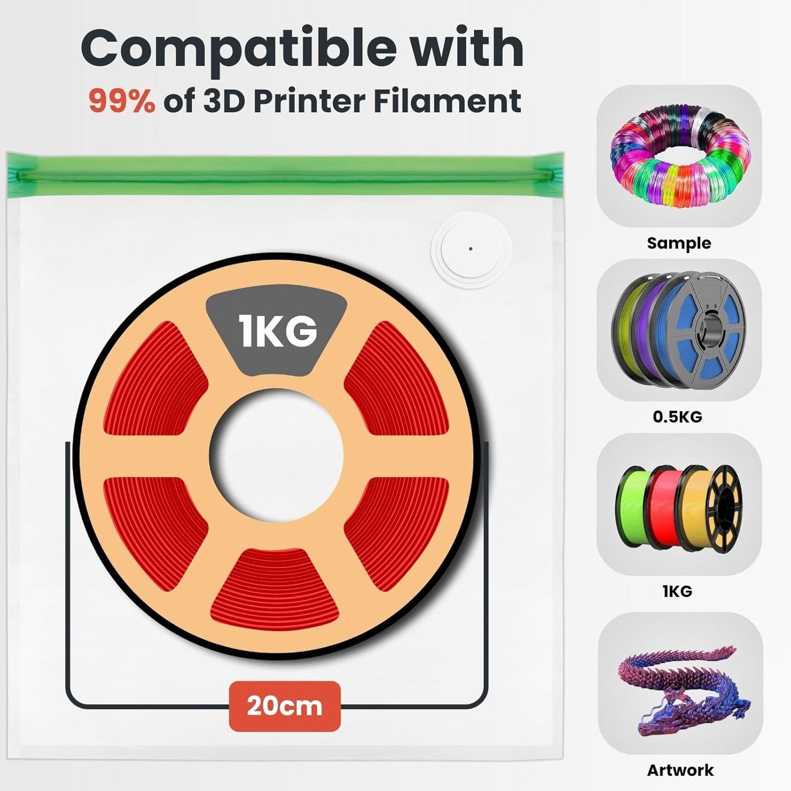 3D Printer Filament Storage Bags Kit Vacuum Sealing Organizer Dust Proof
