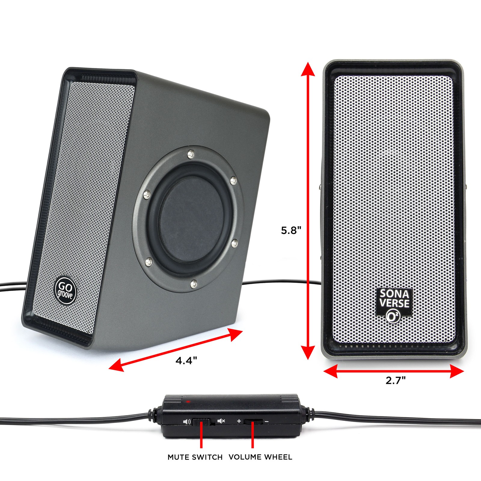 GOgroove SonaVERSE O2 USB Powered Computer Speakers with Dual Passive Woofers