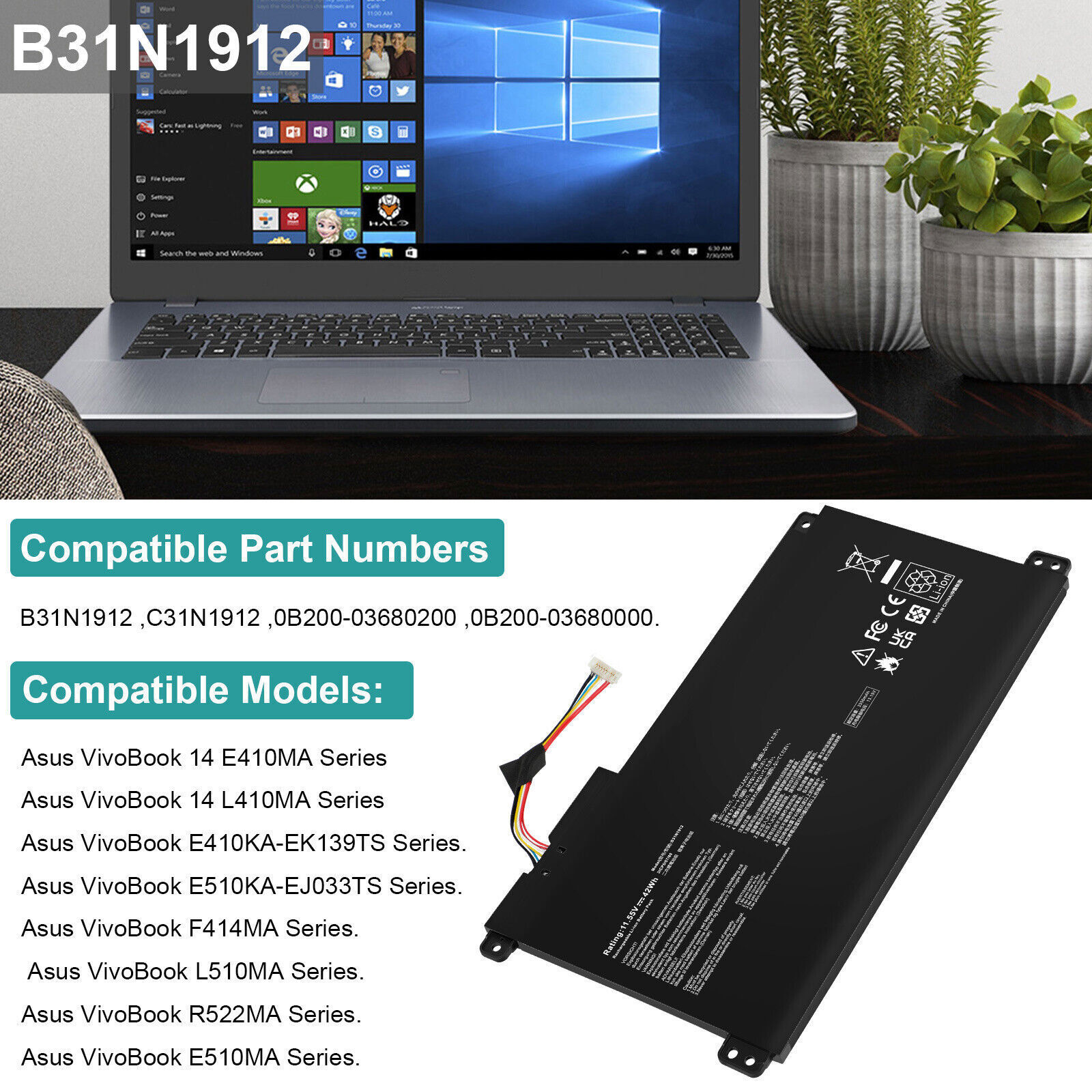 B31N1912 Battery For ASUS VivoBook E410MA L410MA E410KA L510MA R522MA C31N1912