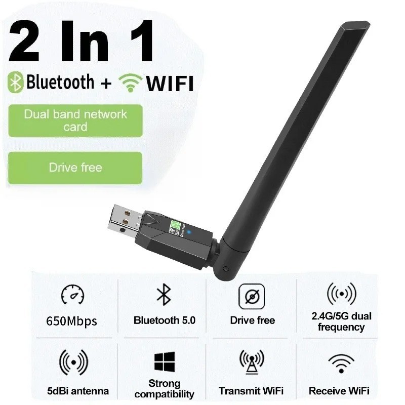 600Mbps USB WiFi Bluetooth Adapter 2in1 Network Card Dual Band 2.4G 5GHz Wi-Fi A