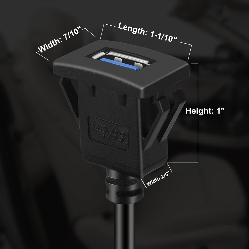 BATIGE Square Single Port USB 3.0 Panel Flush Mount Extension Cable with 1ft