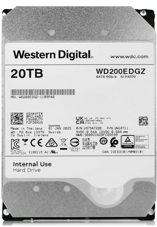 Western Digital 20TB 7.2K SATA 6Gb/s 3.5″ Internal Hard Drive WD200EDGZ