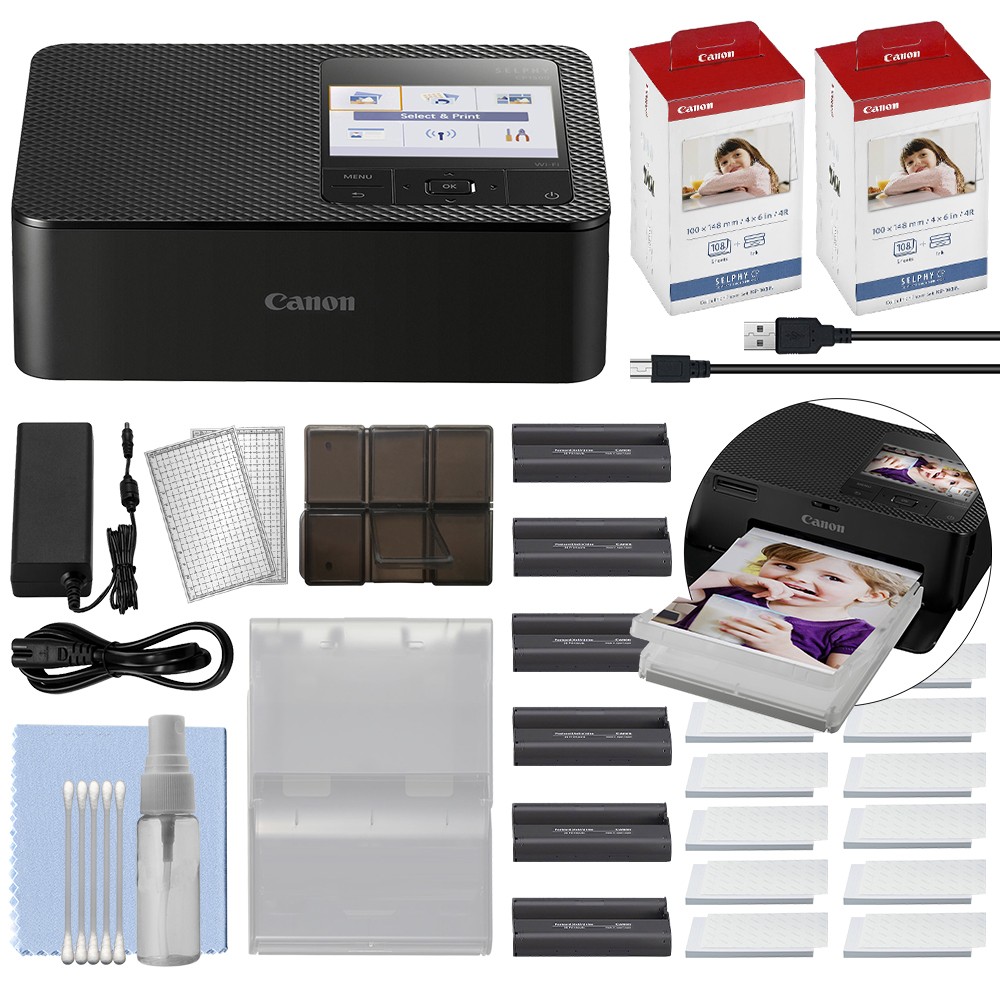 Canon SELPHY CP1500 Compact Photo Printer Black+ 216 Prints Set Accessory Bundle