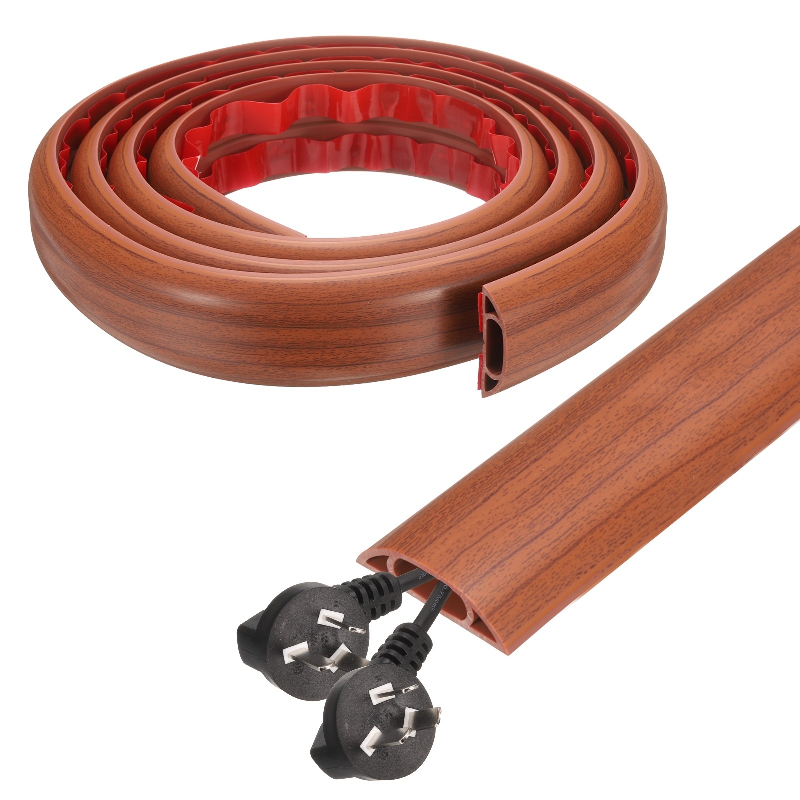 6ft D Cord Cover Floor W0.6″ x H0.33″ Hide Cable Wire Covers Wood Brown