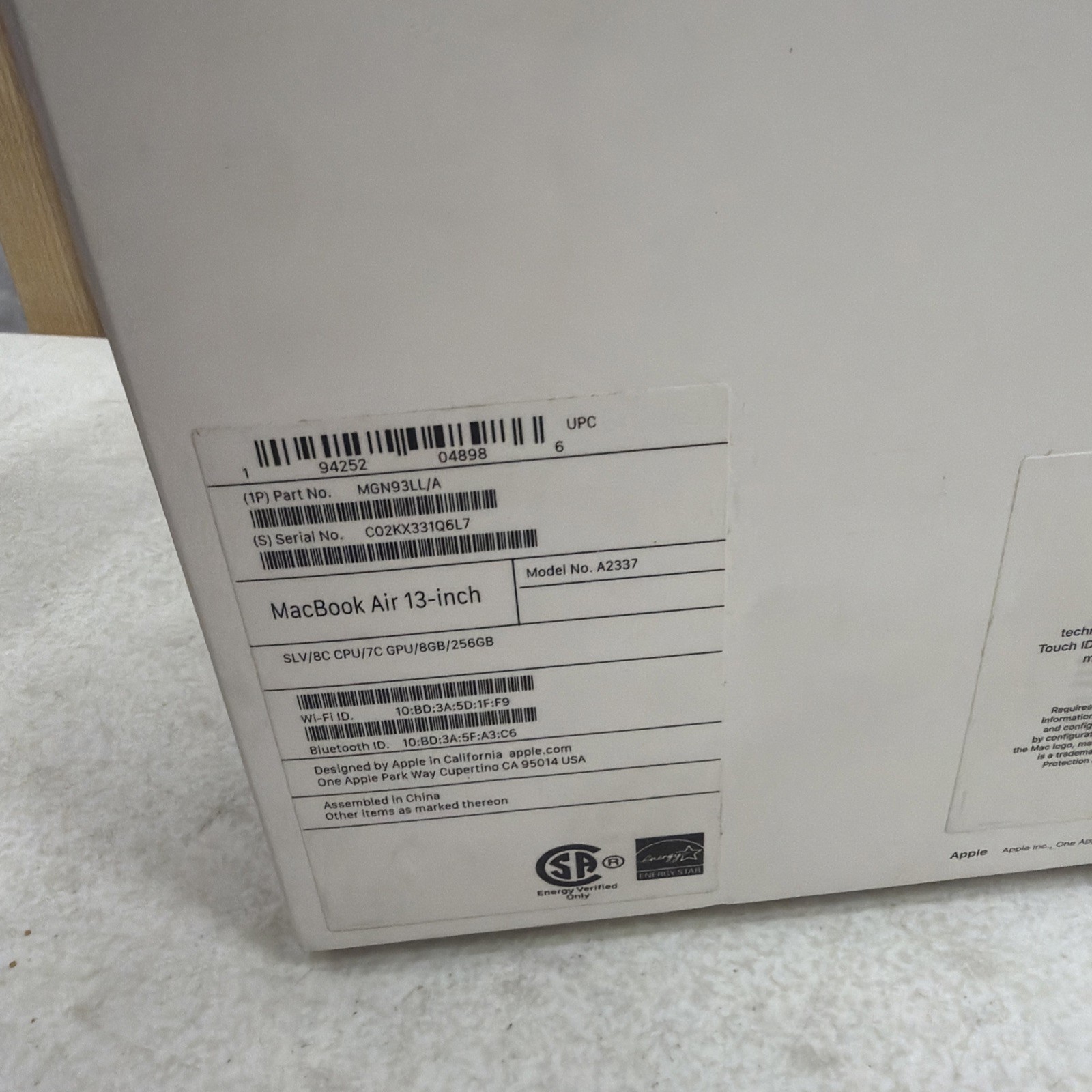 Apple MacBook Air 13 in 2020 Silver/Apple M1 3.2 GHz, 256 GB 8 GB 7-Core