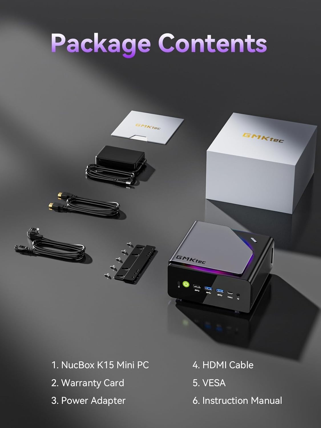 GMKtec K15 AI Mini PC Gaming Intel Ultra 5 125U 4.3GHz 48GB DDR5 RAM 1TB SSD RGB