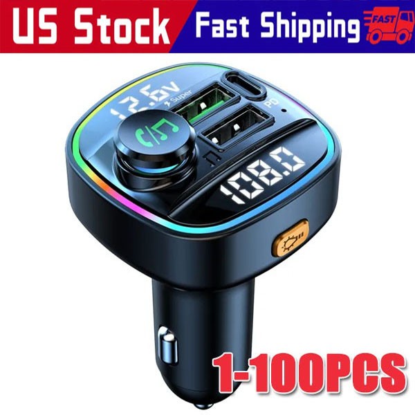 Bluetooth 5.0 Car Wireless FM Transmitter Adapter USB PD Charger AUX Hands LOT