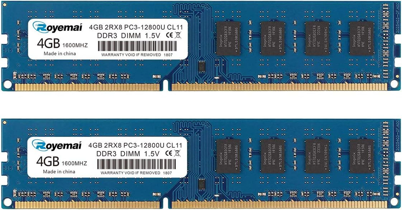 8GB Kit (2X4GB) DDR3 1600Mhz PC3-12800U 4GB 2Rx8 240-Pin Dimm CL11 1.5V Desktop