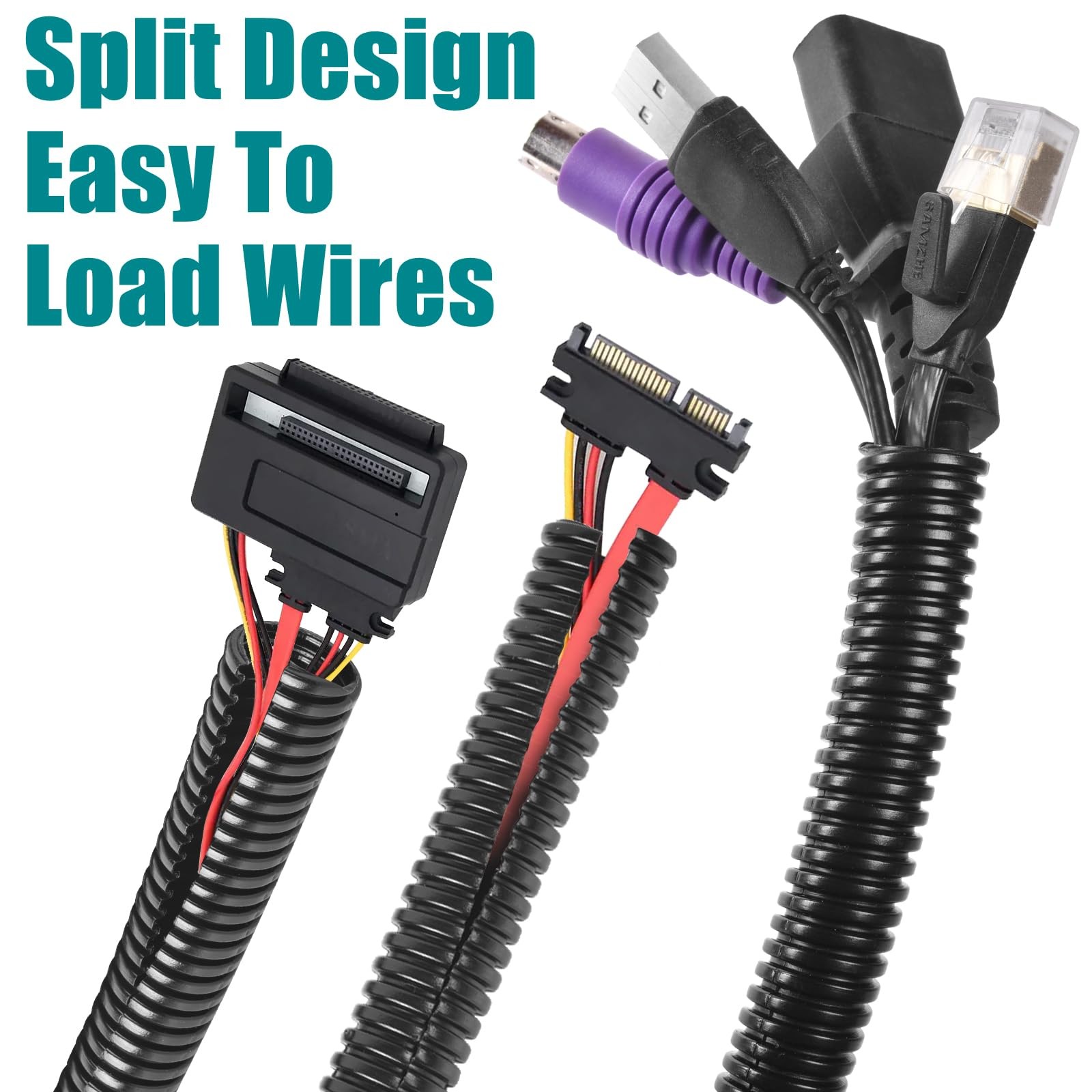 1/2 in Wire Loom Split Tubing 10 ft Cord Protector Flexible Automotive Conduit