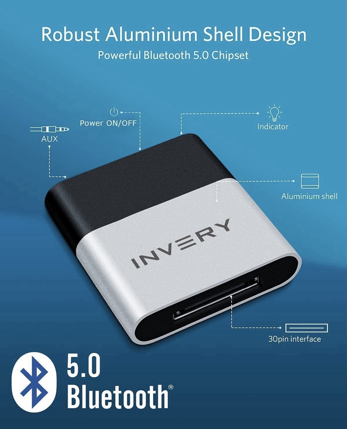 Invery DockLinQ Pro Bluetooth 5.0 Adapter Receiver for Bose Sounddock 30 pin