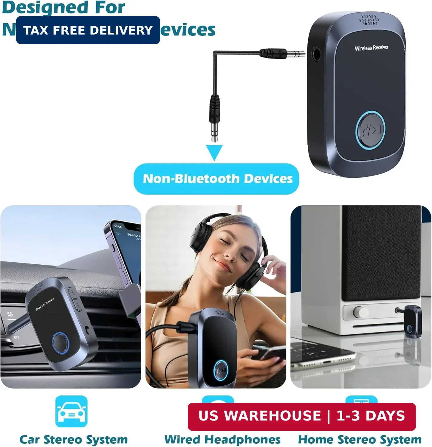 Bluetooth AUX Adapter for Car, Auxiliary Bluetooth Adapter for Car Music & Hands