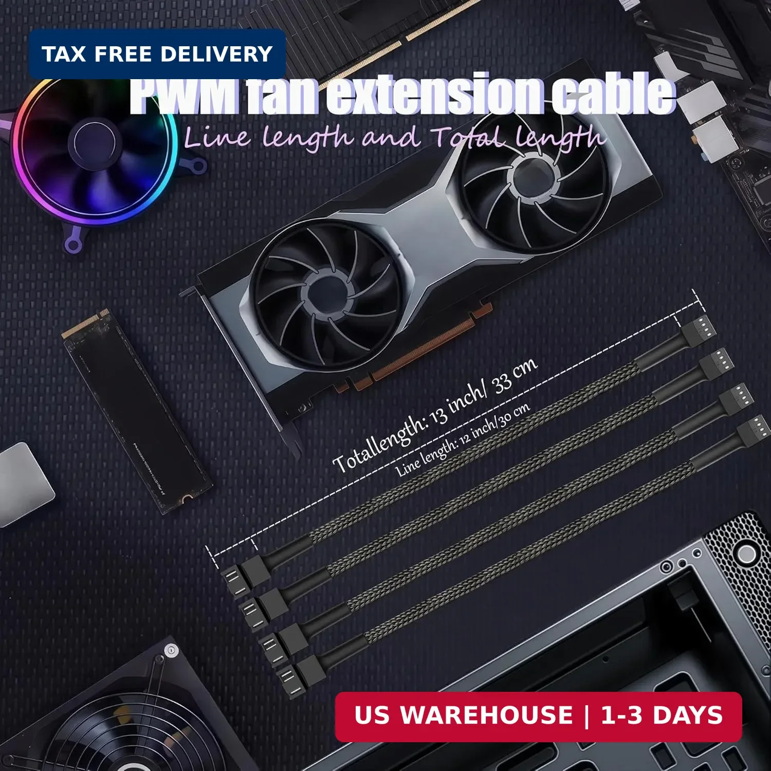 12″ pwm Fan Extension Cable，4 pin Fan Extension Cable，Cable Extension pc，PC Fan