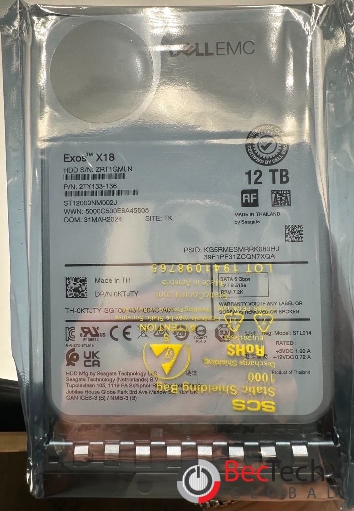 Exos X18 Dell EMC 12TB 7.2K 12Gbps SAS 3.5″ Enterprise HDD w/ Caddy