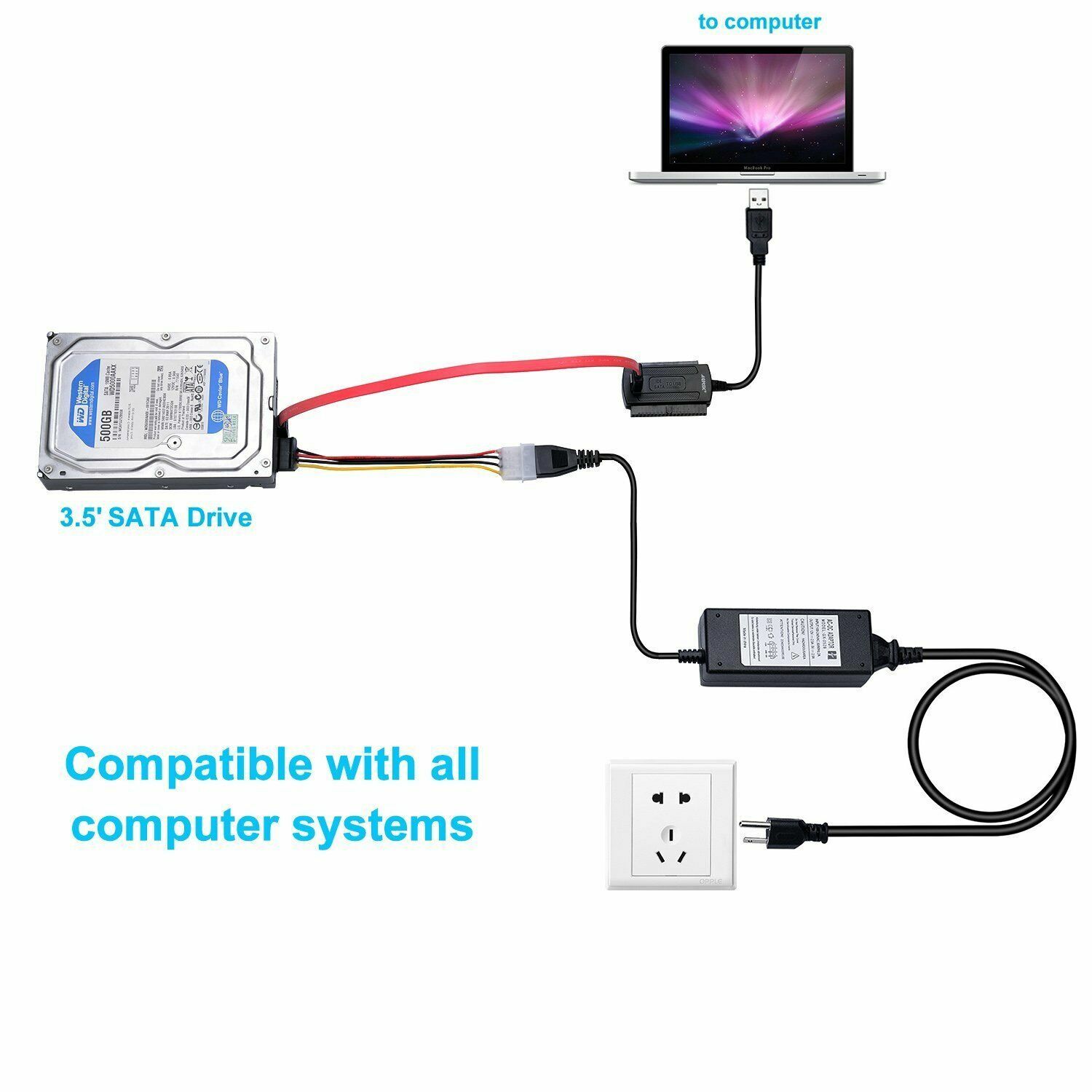 USB 2.0 to IDE SATA SATA 2.5 3.5 Hard Drive HD HDD Converter Adapter Cable OB