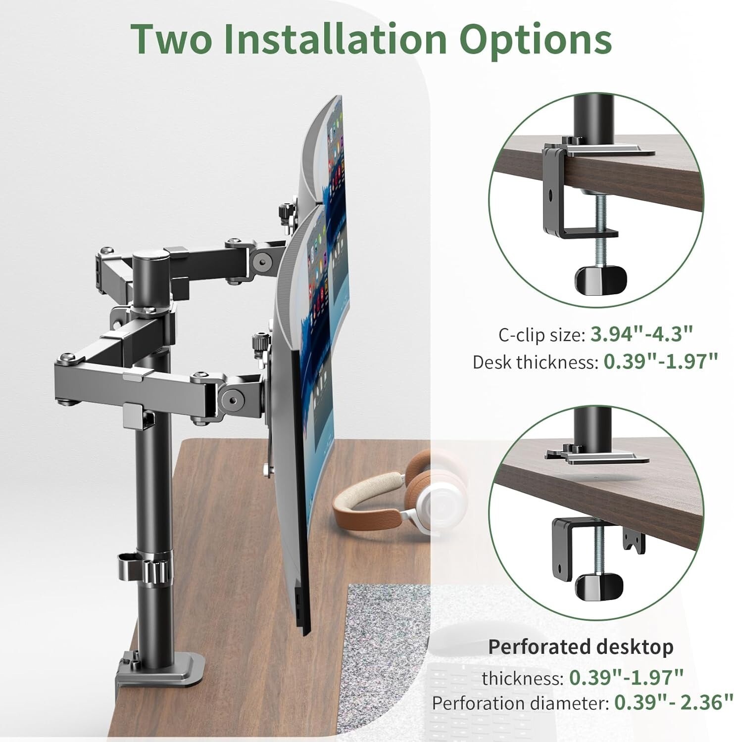 Dual Monitor Mount, Dual Monitor Stand for Two 17″-32″ Flat/Curved Computer Dual