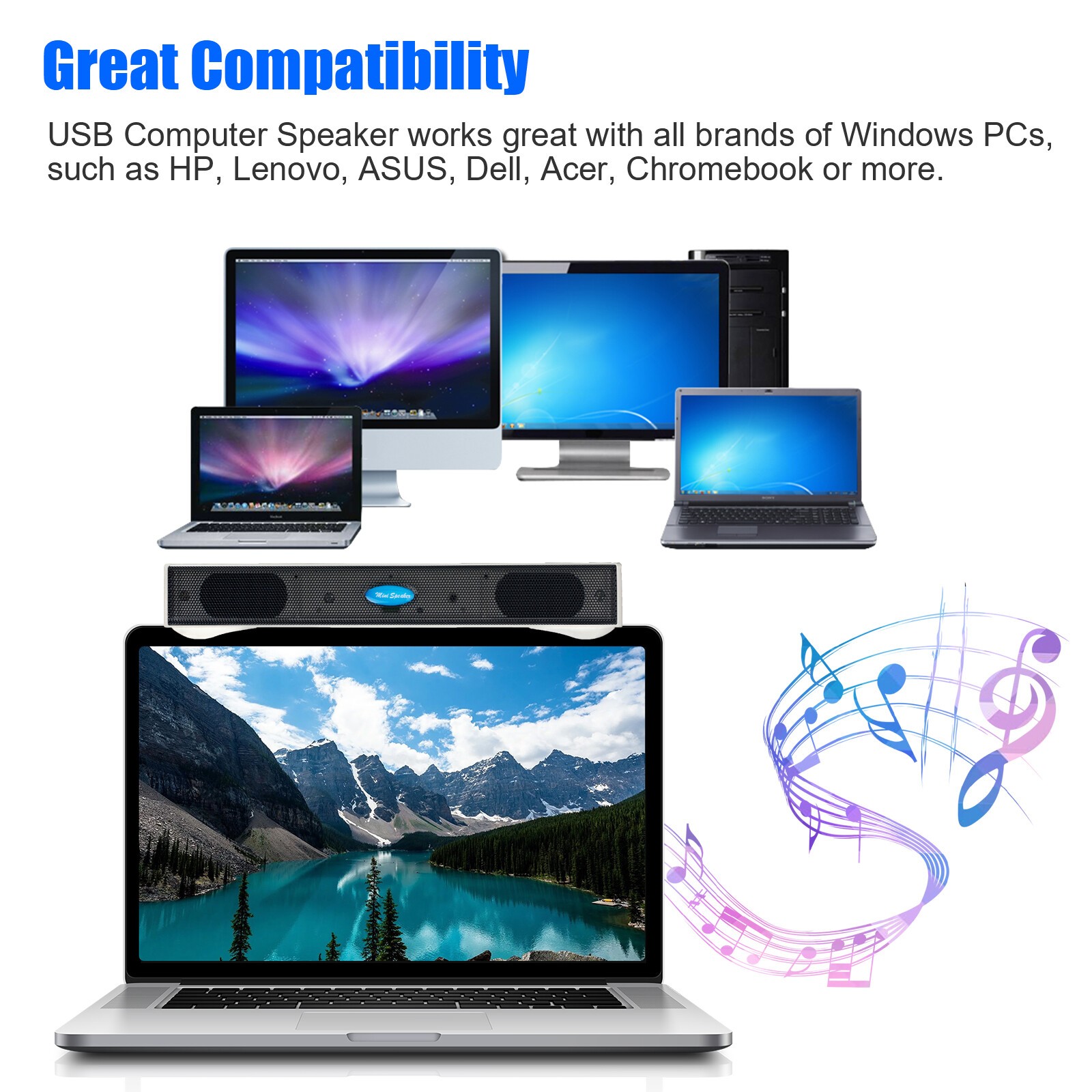 2.0 Stereo Sound Computer Mini Speakers USB Wired Soundbar for Desktop PC Laptop