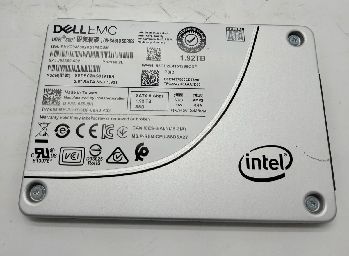 Dell Intel D3-S4610 1.92TB SATA 6Gb/s 2.5″ MU SSD SSDSC2KG019T8R